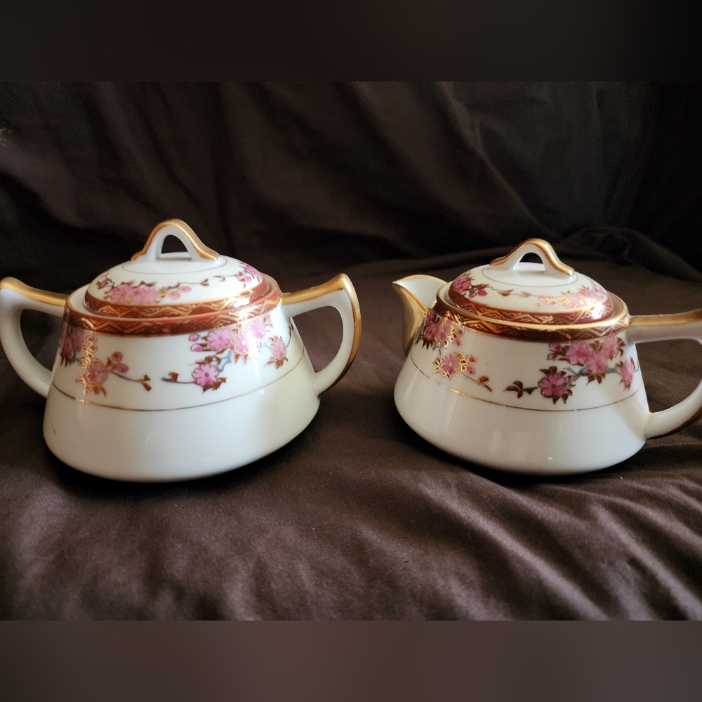 Vintage 1950s Japanese Soko China Lidded Creamer and Sugar Bowl